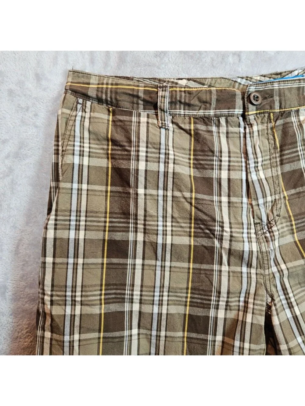 Croft & Barrow Plaid Mens 38 Shorts Brown Ivory Cotton Casual hipster vacation